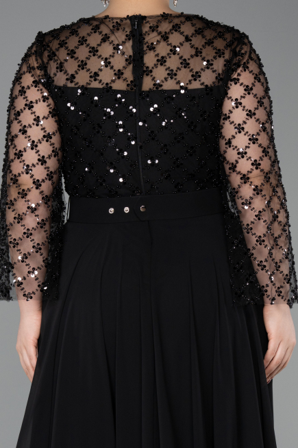 Schwarz Abendkleid İn Übergröße Chiffon Lang ABU5875