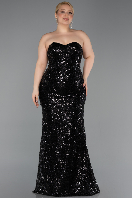 Abendkleid in Übergröße Lang Schuppig Schwarz ABU5928