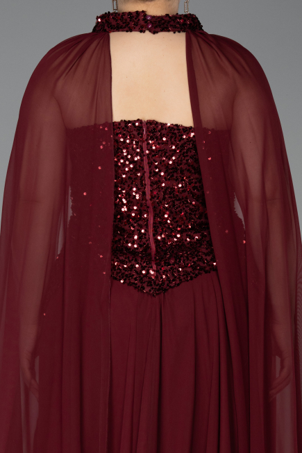 Abendkleid in Übergröße Lang Chiffon Weinrot ABU5940