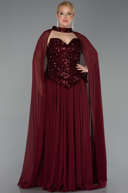 Abendkleid in Übergröße Lang Chiffon Weinrot ABU5940