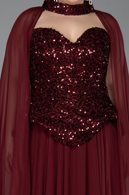 Abendkleid in Übergröße Lang Chiffon Weinrot ABU5940