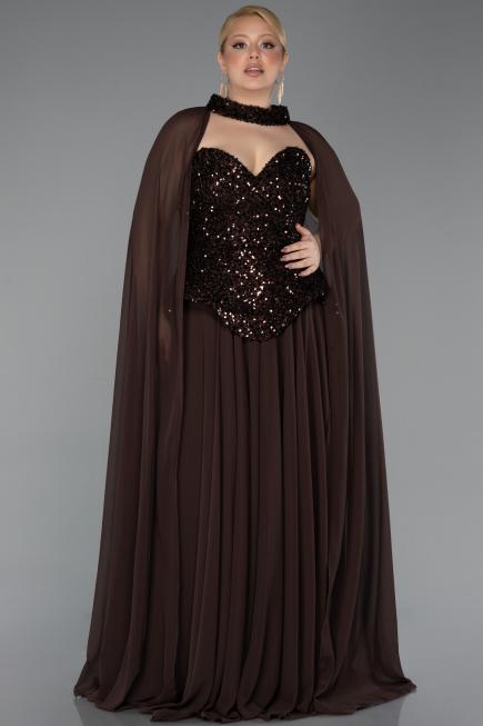 Abendkleid in Übergröße Lang Chiffon Braun ABU5940