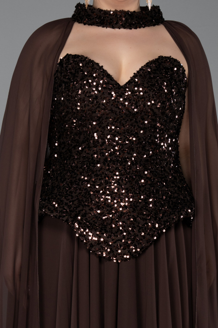 Abendkleid in Übergröße Lang Chiffon Braun ABU5940