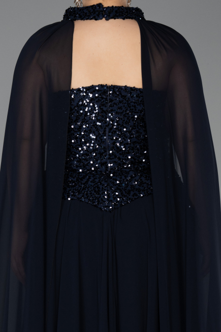 Abendkleid in Übergröße Lang Chiffon Marineblau ABU5940