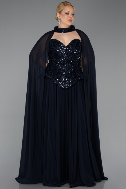 Abendkleid in Übergröße Lang Chiffon Marineblau ABU5940