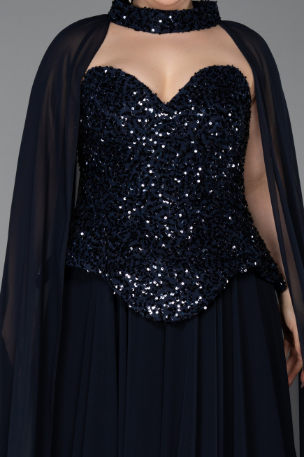 Abendkleid in Übergröße Lang Chiffon Marineblau ABU5940