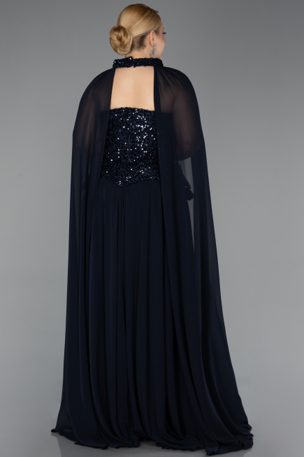Abendkleid in Übergröße Lang Chiffon Marineblau ABU5940