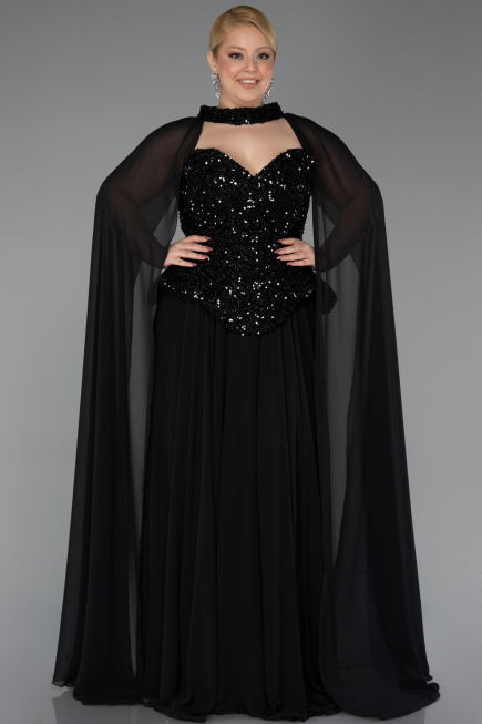 Abendkleid in Übergröße Lang Chiffon Schwarz ABU5940