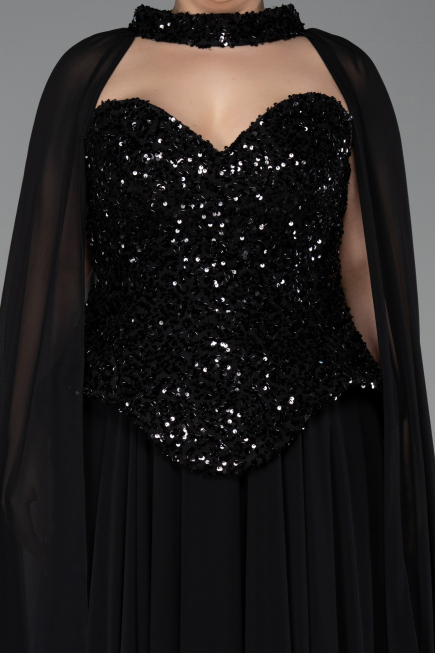 Abendkleid in Übergröße Lang Chiffon Schwarz ABU5940