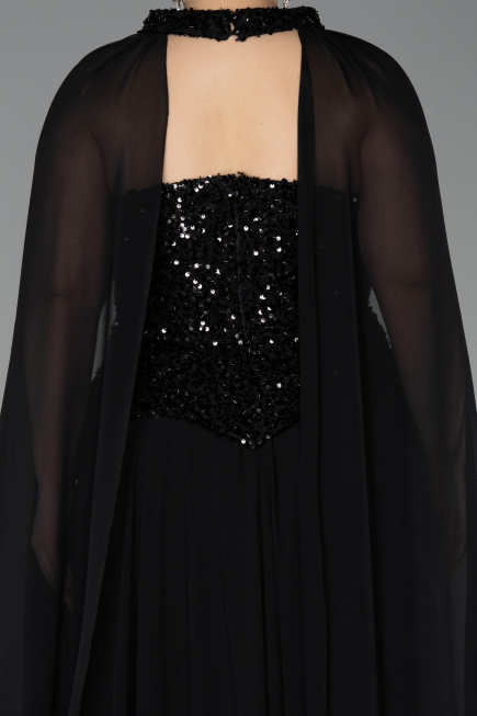 Abendkleid in Übergröße Lang Chiffon Schwarz ABU5940
