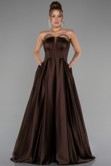 Braun Abschlusskleid Satin Lang ABU5105