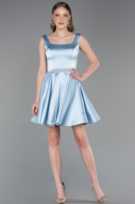 Partykleid Kurz Satin Eisblau ABK2606