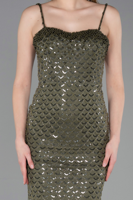 Abendkleid Lang Schuppig Khaki ABU6039