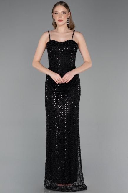 Abendkleid Lang Schuppig Schwarz ABU6039