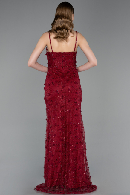 Standesamtkleid Lang Spitze Weinrot ABU6040