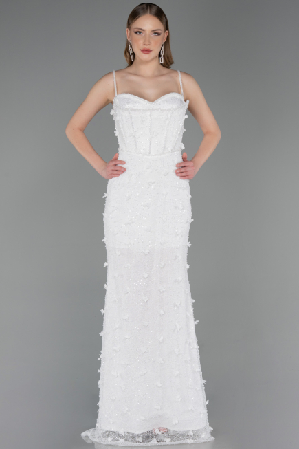 Standesamtkleid Lang Spitze Weiß ABU6040