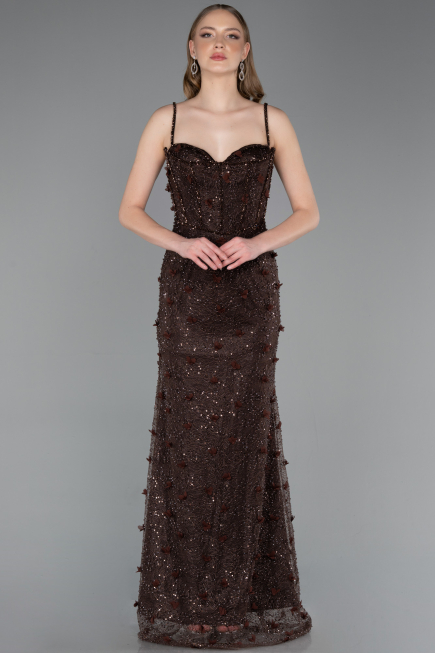 Standesamtkleid Lang Spitze Braun ABU6040