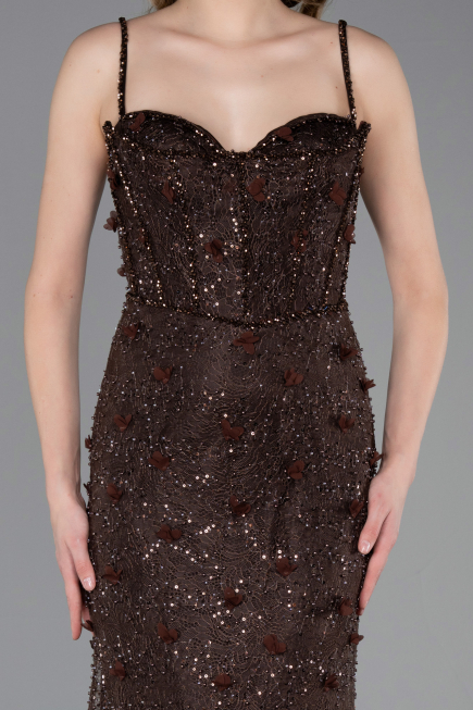 Standesamtkleid Lang Spitze Braun ABU6040