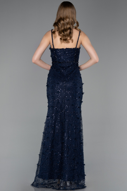 Standesamtkleid Lang Spitze Marineblau ABU6040