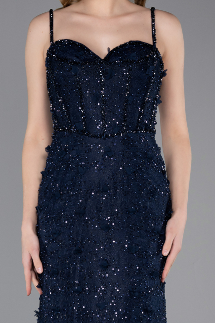 Standesamtkleid Lang Spitze Marineblau ABU6040