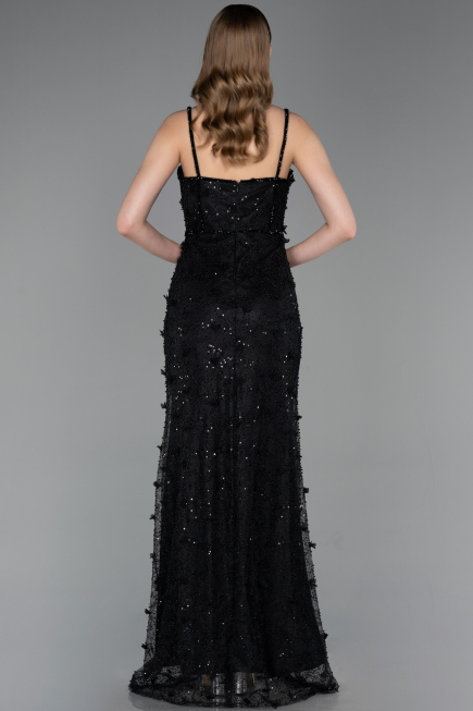 Standesamtkleid Lang Spitze Schwarz ABU6040