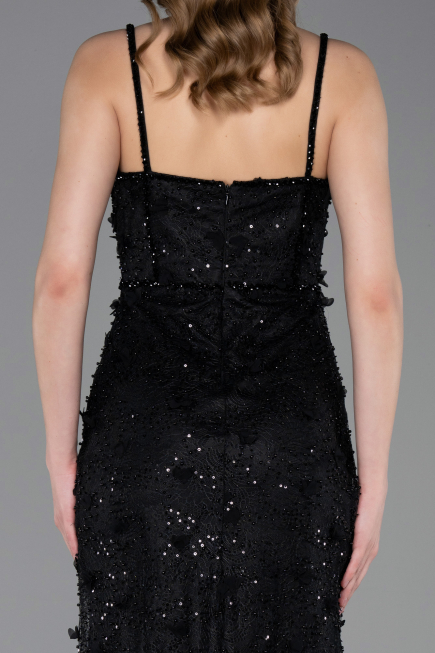 Standesamtkleid Lang Spitze Schwarz ABU6040