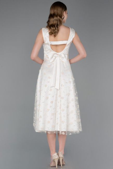 Abendkleid Midi Schuppig Weiß ABK2602