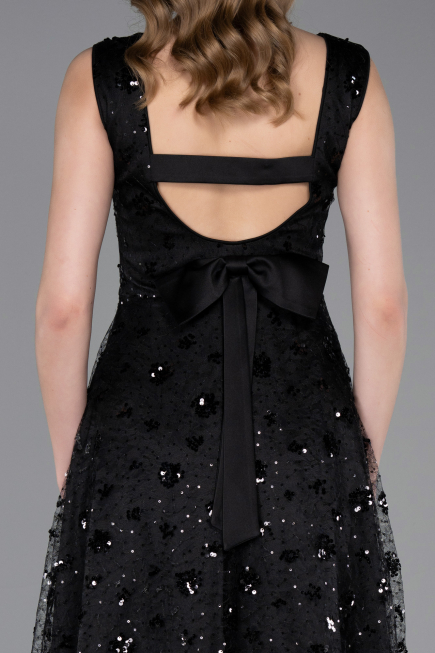 Abendkleid Midi Schuppig Schwarz ABK2602