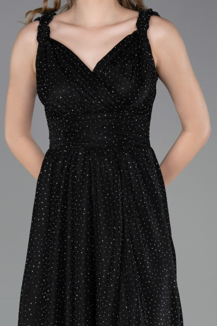 Abschlusskleid Lang Schwarz-Silber ABU6045