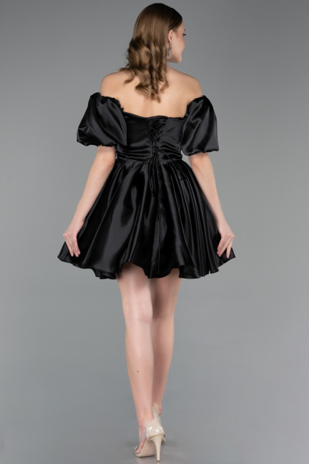 Partykleid Kurz Satin Schwarz ABK2605
