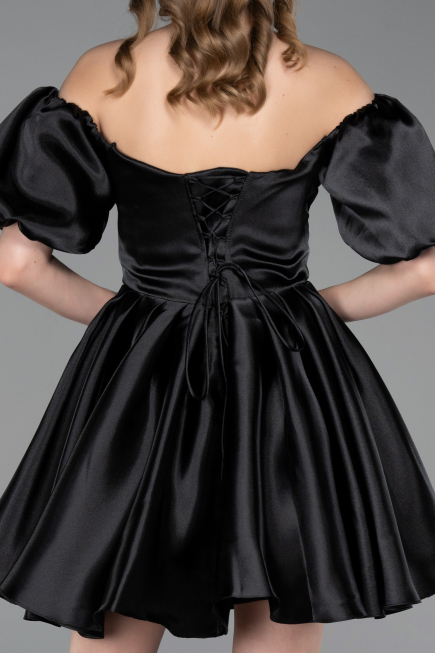 Partykleid Kurz Satin Schwarz ABK2605