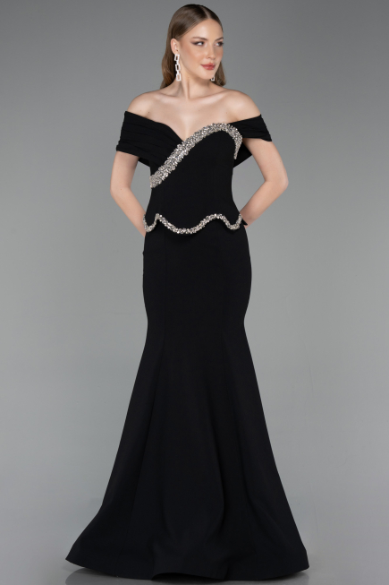 Abendkleid im Meerjungfrau-Stil Lang Schwarz ABU6046