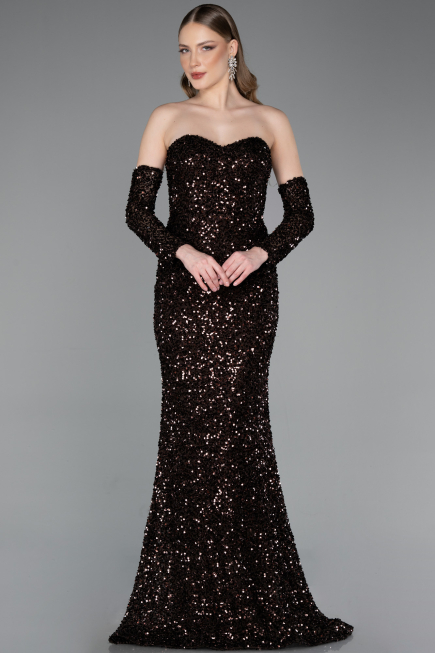 Abendkleid Lang Schuppig Braun ABU6041