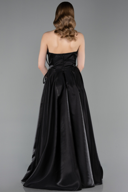Abendkleid Lang Satin Schwarz ABU6049