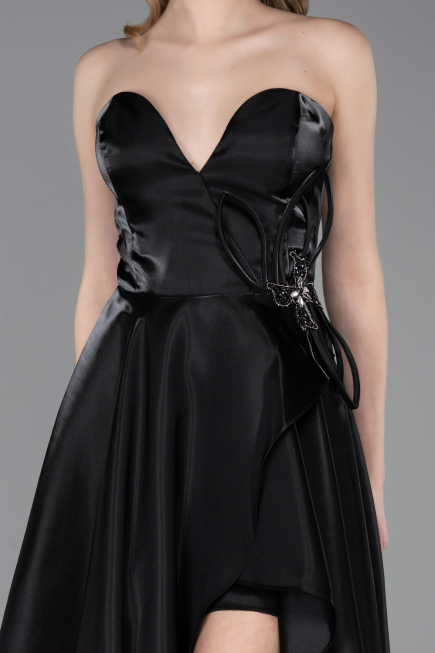 Abendkleid Lang Satin Schwarz ABU6049