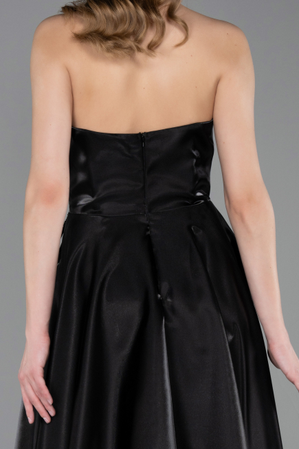 Abendkleid Lang Satin Schwarz ABU6049