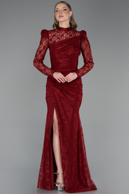 Abendkleid Lang Spitze Weinrot ABU6050