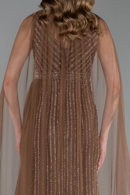 Abendkleid Lang Steinbesetzt Kupfer ABU6052