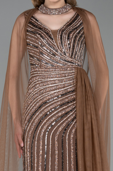 Abendkleid Lang Steinbesetzt Kupfer ABU6052