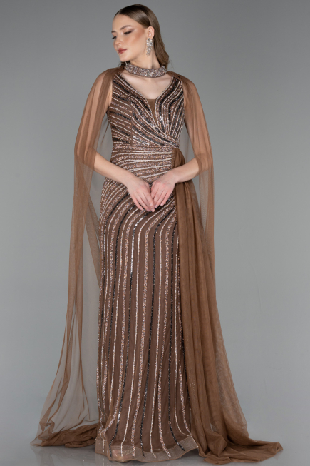 Abendkleid Lang Steinbesetzt Kupfer ABU6052