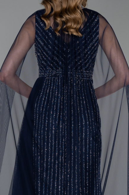 Abendkleid Lang Steinbesetzt Marineblau ABU6052