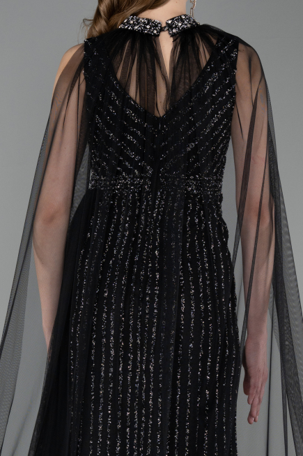 Abendkleid Lang Steinbesetzt Schwarz ABU6052