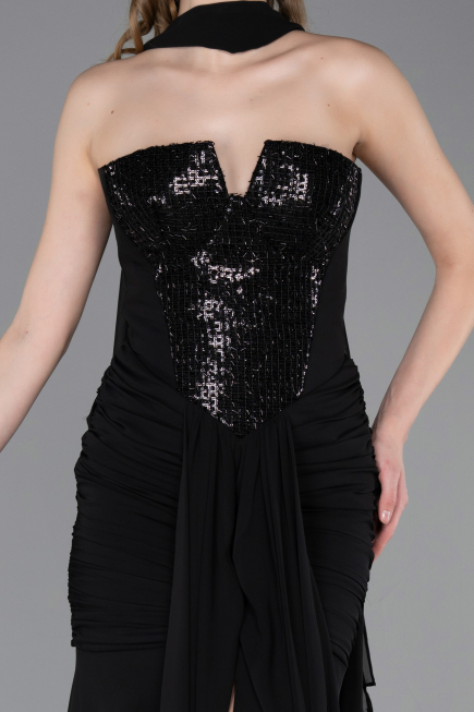 Abendkleid Lang Chiffon Schwarz ABU6055