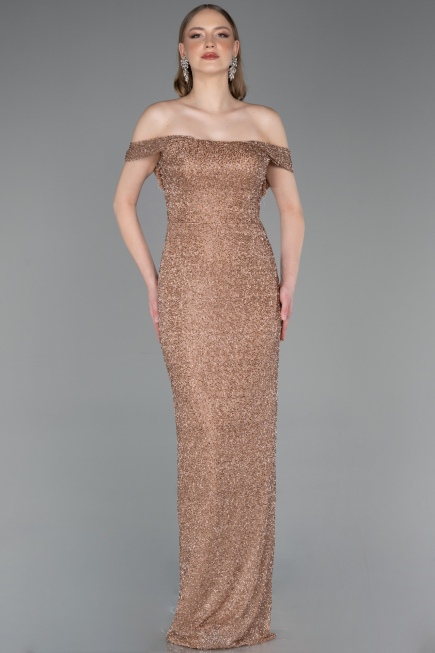 Abendkleid Lang Perlenbesetzt Kupfer ABU6057