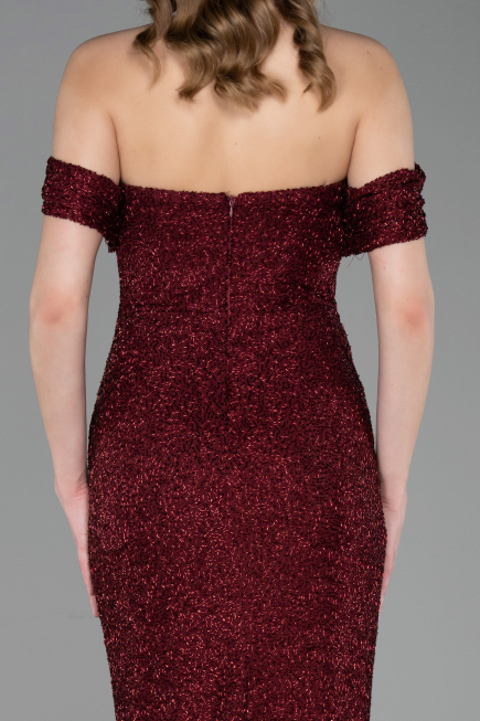 Abendkleid Lang Perlenbesetzt Weinrot ABU6057