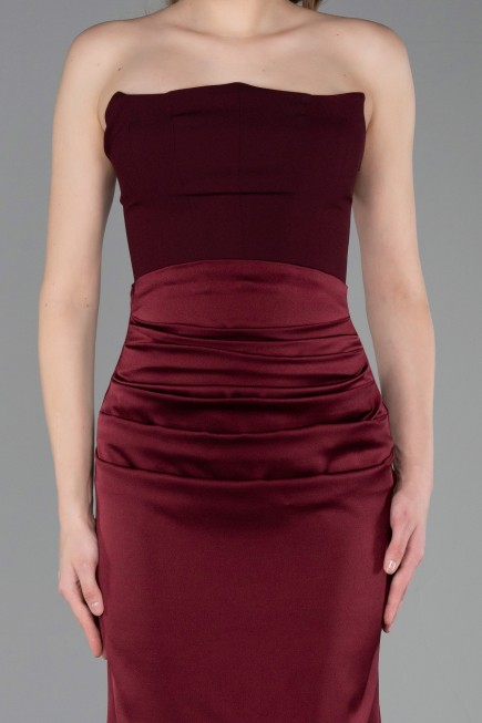 Abschlusskleid Lang Satin Weinrot ABU6061