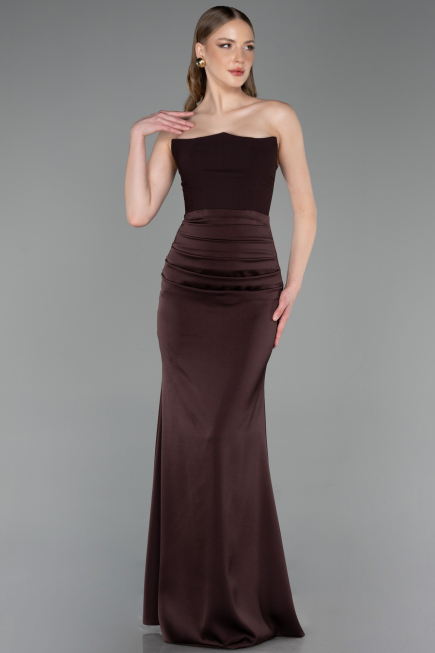 Abschlusskleid Lang Satin Dunkelbraun ABU6061
