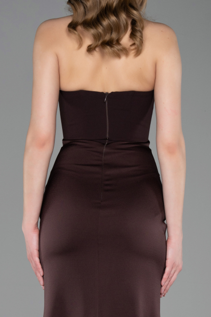 Abschlusskleid Lang Satin Dunkelbraun ABU6061