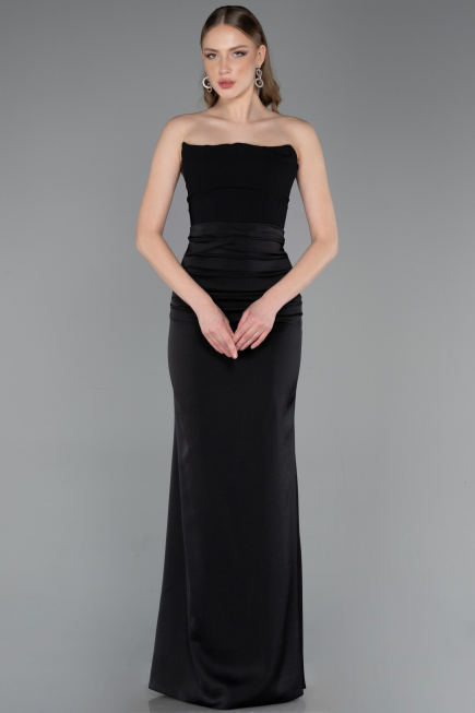 Abschlusskleid Lang Satin Schwarz ABU6061