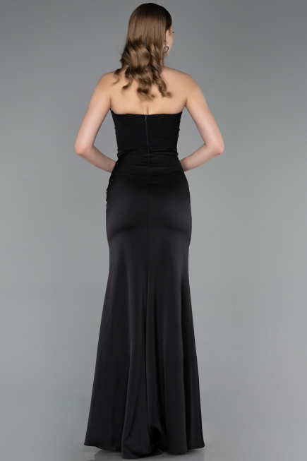 Abschlusskleid Lang Satin Schwarz ABU6061